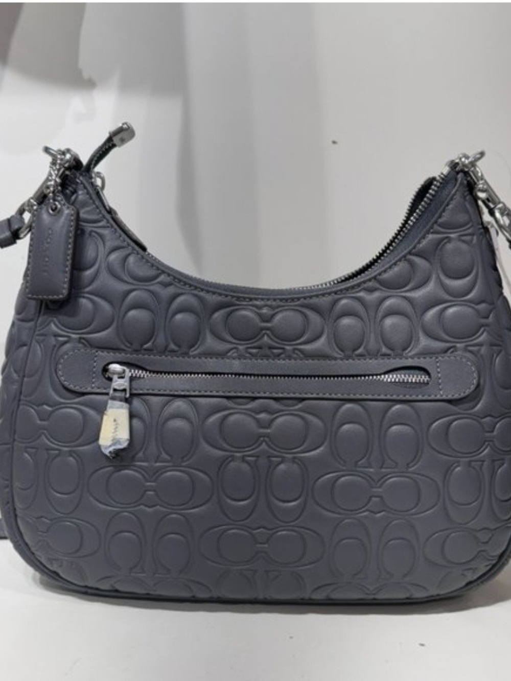 Beautiful COACH Embossed Signature Leather Shoulder Bag in Grayish Blue - Picture 3 of 8